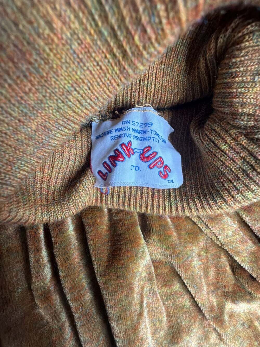 Link-Ups Vintage Velour Turtleneck Sweater Mustard Gold Long Sleeve
